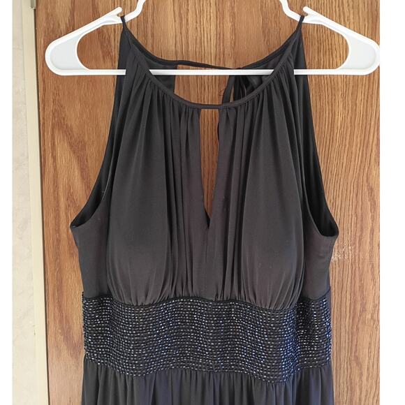 RM Richards Beaded Empire Waist Black Dress Sz 8 Sexy Low Cut Evening Cocktail - Picture 3 of 11